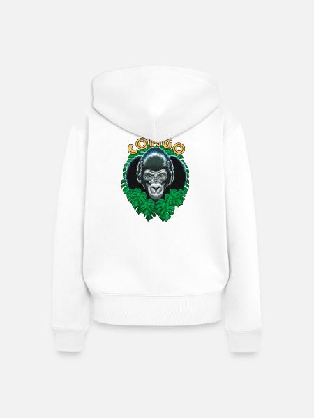 Kongo-Gorilla - Frauen Premium Bio Zip Hoodie - Weiß