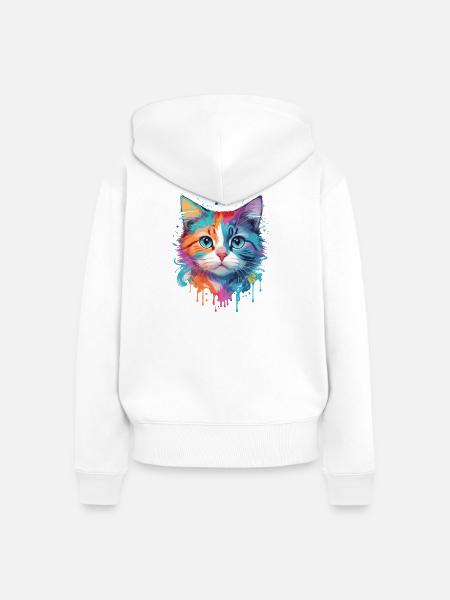 Niedliche Katze - Frauen Premium Bio Zip Hoodie - Weiß