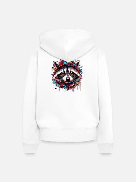 Waschbär mit Hutmütze Rap-Hut - Frauen Premium Bio Zip Hoodie - Weiß