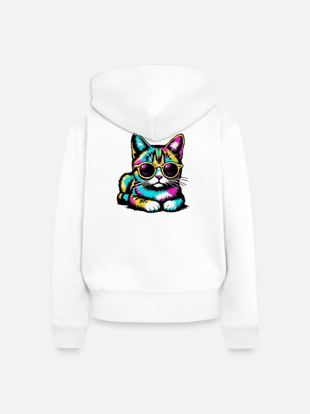Katze mit Sonnenbrille - Frauen Premium Bio Zip Hoodie - Weiß