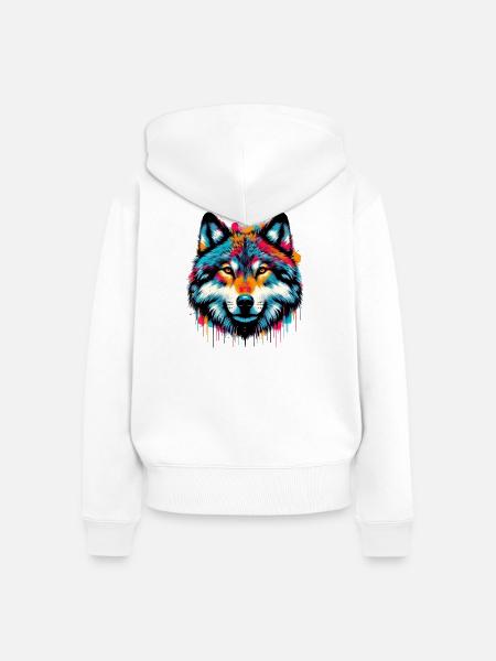 Wolf - Frauen Premium Bio Zip Hoodie - Weiß