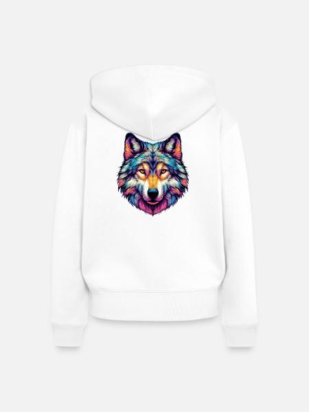 Wolf - Frauen Premium Bio Zip Hoodie - Weiß