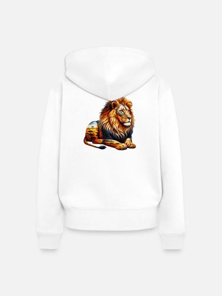 Löwe - Frauen Premium Bio Zip Hoodie - Weiß
