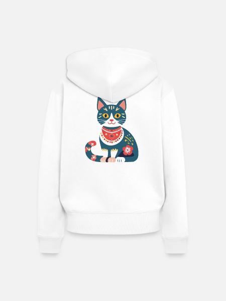 süße Folklore-Katze - Frauen Premium Bio Zip Hoodie - Weiß