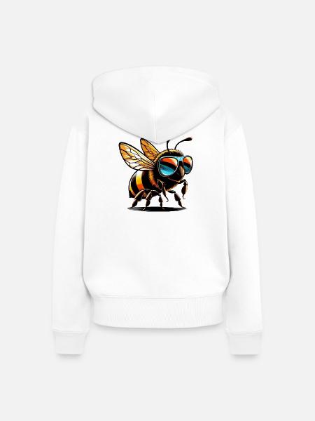 Biene mit Sonnenbrille - Frauen Premium Bio Zip Hoodie - Weiß