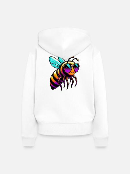 Biene mit Sonnenbrille - Frauen Premium Bio Zip Hoodie - Weiß