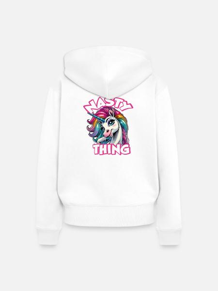Nasty little Unicorn - Frauen Premium Bio Zip Hoodie - Weiß