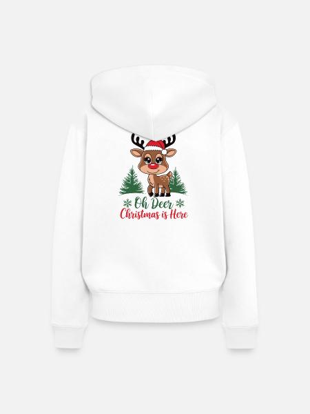 Oh Deer Christmas is Here - Frauen Premium Bio Zip Hoodie - Weiß