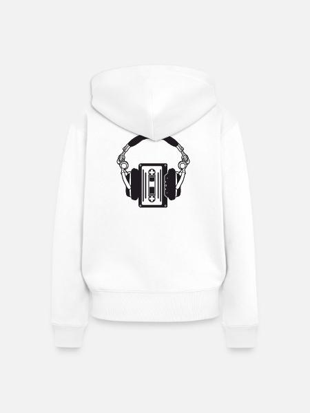 Retro-Kopfhörer mit Boho-Kassetten - Frauen Premium Bio Zip Hoodie - Weiß
