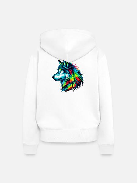 Wolf - Frauen Premium Bio Zip Hoodie - Weiß
