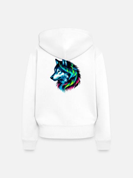 Wolf - Frauen Premium Bio Zip Hoodie - Weiß
