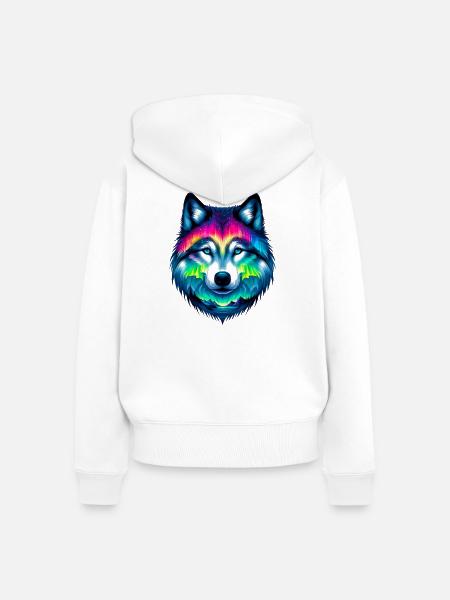 Wolf - Frauen Premium Bio Zip Hoodie - Weiß