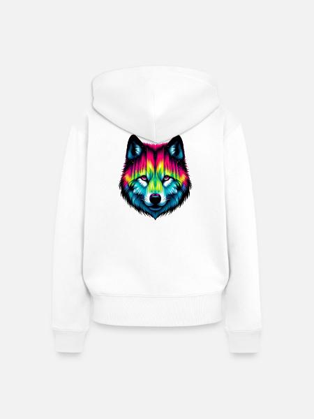 Wolf - Frauen Premium Bio Zip Hoodie - Weiß