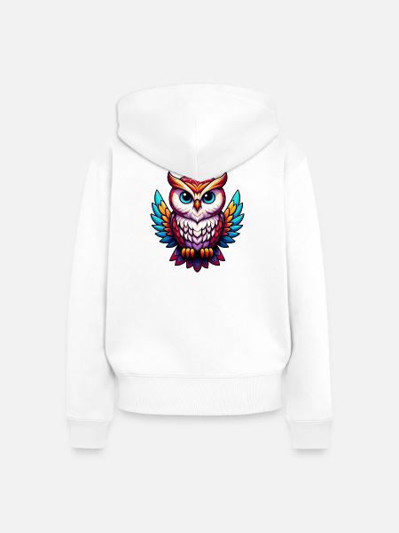 Eule - Frauen Premium Bio Zip Hoodie - Weiß