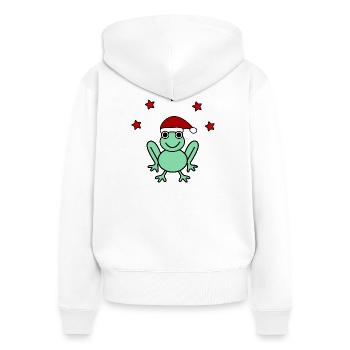 anniversaire. anniversaire décennie. humour. drôle - Sweat à capuche zippé Premium bio Femme - blanc - Dos - AI Model Female 172 light (172cm)
