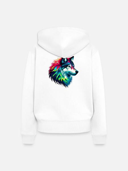 Wolf - Frauen Premium Bio Zip Hoodie - Weiß