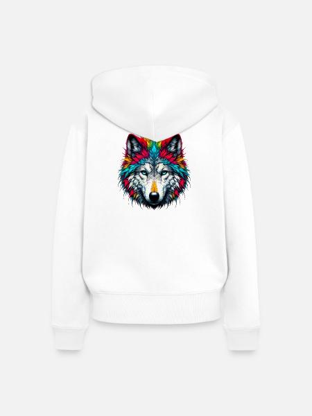 Wolf - Frauen Premium Bio Zip Hoodie - Weiß
