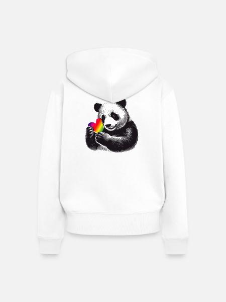 Liebevoller Panda mit Regenbogen-Herz - Frauen Premium Bio Zip Hoodie - Weiß
