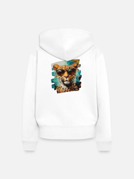 Leopard Retro - Frauen Premium Bio Zip Hoodie - Weiß