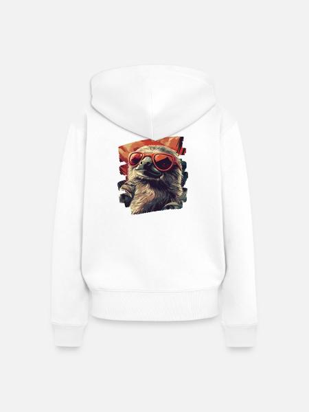 Faultier Retro - Frauen Premium Bio Zip Hoodie - Weiß