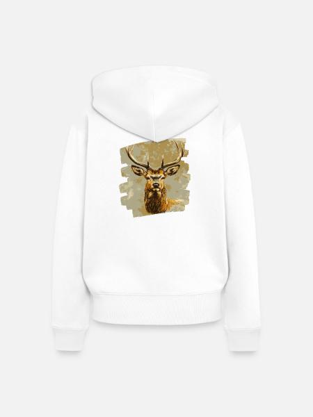 Hirsch mit Geweih - Frauen Premium Bio Zip Hoodie - Weiß