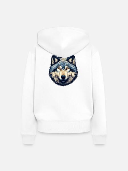 Wolf - Frauen Premium Bio Zip Hoodie - Weiß
