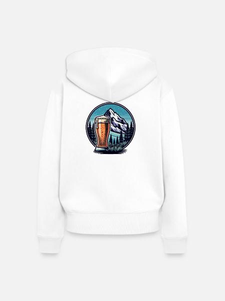 Bergblick mit Bierglas - Frauen Premium Bio Zip Hoodie - Weiß