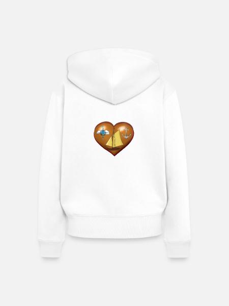 Segelboot Herz Kompass Seemann maritim - Frauen Premium Bio Zip Hoodie - Weiß