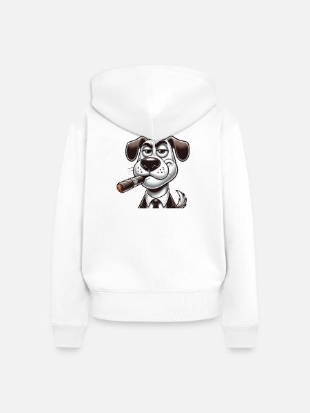 Hund mit Zigarre - Frauen Premium Bio Zip Hoodie - Weiß