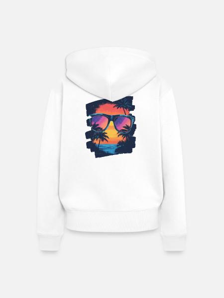 Sonnenbrille Palmen Sommer - Frauen Premium Bio Zip Hoodie - Weiß