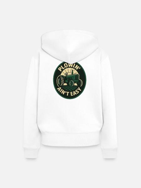 Plowin Aint Easy - Frauen Premium Bio Zip Hoodie - Weiß