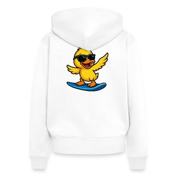 Coole Surfer Ente Kinder Strand Outfit Sommer - Frauen Premium Bio Zip Hoodie - Weiß - Hinten - AI Model Female 172 light (172cm)