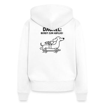Dackel Dachshund Skateboard Rakete Line Art - Frauen Premium Bio Zip Hoodie - Weiß - Hinten - AI Model Female 172 light (172cm)