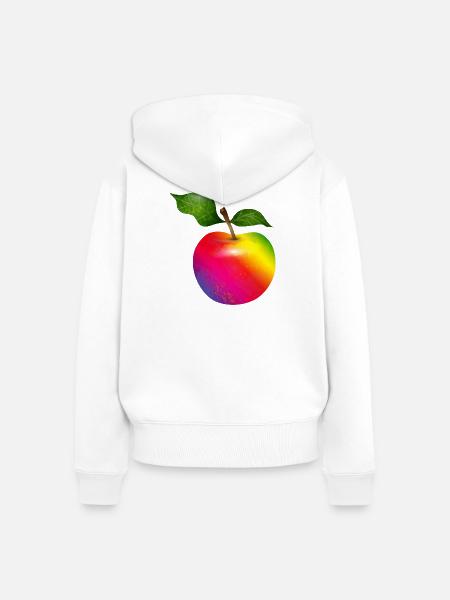 Bunter Regenbogen-Apfel mit Blättern Illustration - Frauen Premium Bio Zip Hoodie - Weiß