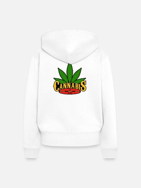 Cannabis Blatt Retro Abzeichen Design - Frauen Premium Bio Zip Hoodie - Weiß
