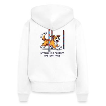 My Training Partner has four Paws - Frauen Premium Bio Zip Hoodie - Weiß - Hinten - AI Model Female 172 light (172cm)