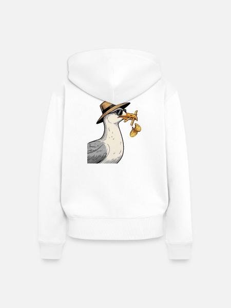 Karikaturer Seemöwe mit Sommerhut - Frauen Premium Bio Zip Hoodie - Weiß