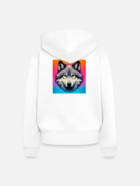 Wolf - Frauen Premium Bio Zip Hoodie - Weiß
