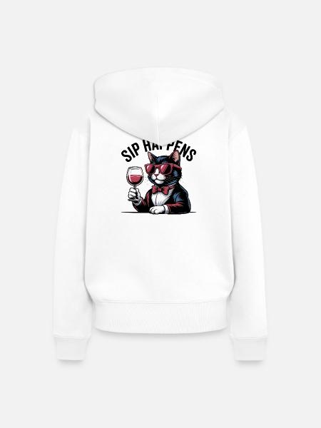 Sip Happens Katzenwein-Liebhaber - Frauen Premium Bio Zip Hoodie - Weiß