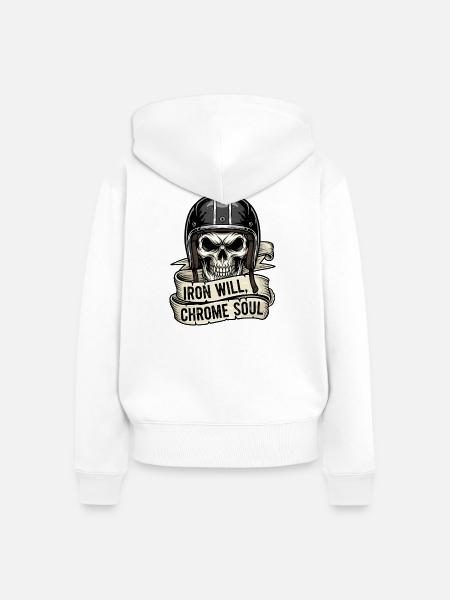 Iron Will, Chrome Soul - Frauen Premium Bio Zip Hoodie - Weiß