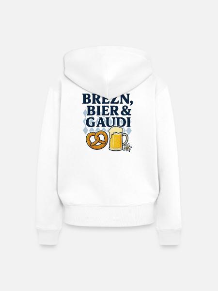brezn, bier und gaudi - Frauen Premium Bio Zip Hoodie - Weiß