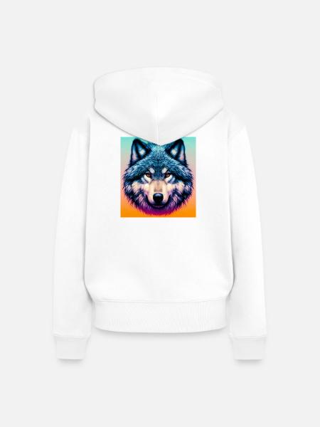 Wolf - Frauen Premium Bio Zip Hoodie - Weiß