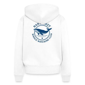 Conception de logo d’observation des baleines à Nantucket - Sweat à capuche zippé Premium bio Femme - blanc - Dos - AI Model Female 172 light (172cm)