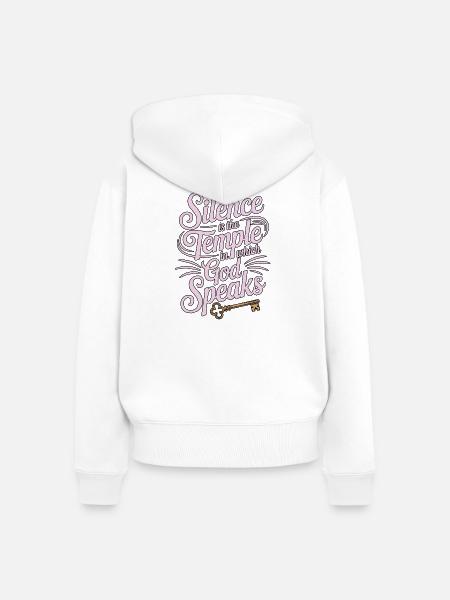 Silence – God Speaks Design - Frauen Premium Bio Zip Hoodie - Weiß