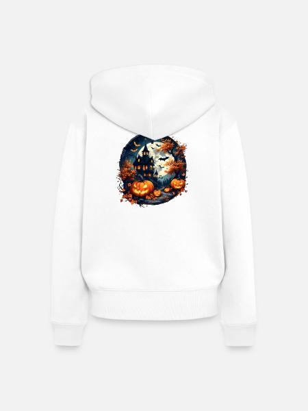 Halloween - Spukhaus & Kürbisse - Frauen Premium Bio Zip Hoodie - Weiß