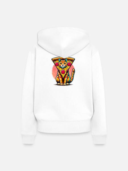 Skurrile Katze Pizza Illustration - Frauen Premium Bio Zip Hoodie - Weiß
