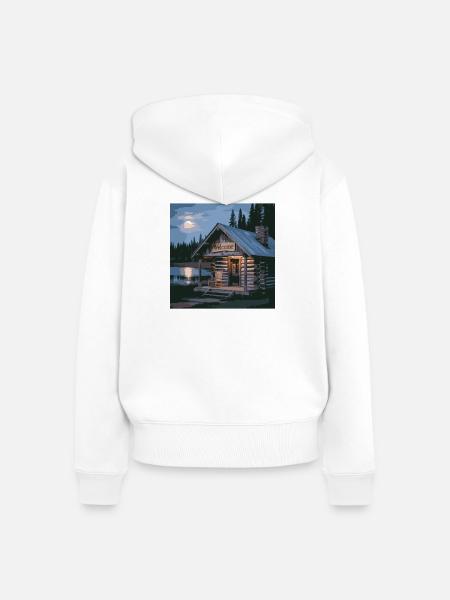 Rustikale Seehütte Nachtszene - Frauen Premium Bio Zip Hoodie - Weiß