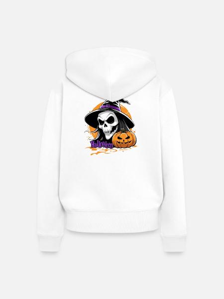 Hallowen_skull_and_pumpkin - Frauen Premium Bio Zip Hoodie - Weiß