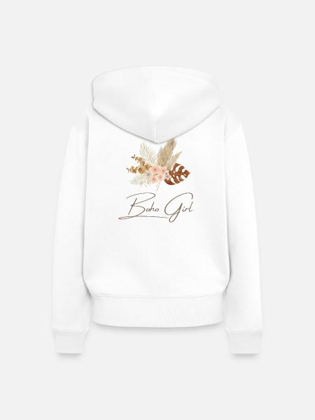 Boho Girl Blumenkranz - Frauen Premium Bio Zip Hoodie - Weiß
