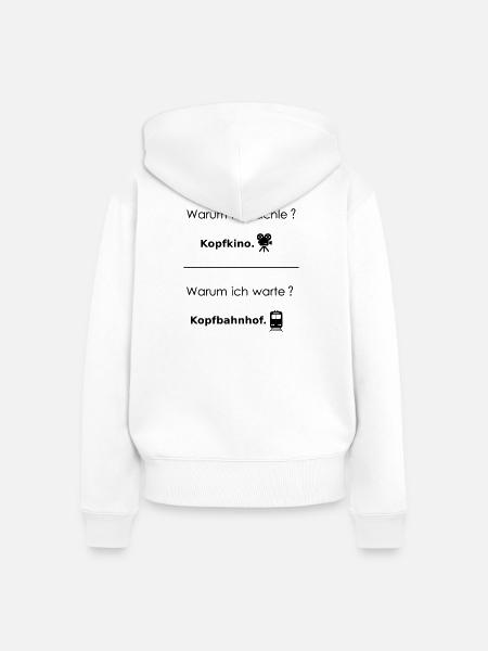 Kopfkino  Kopfbahnhof - Frauen Premium Bio Zip Hoodie - Weiß